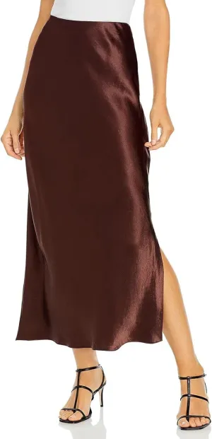 Sheface Women's Satin Silk Side Split Maxi Skirt Hidden Elasticized Waistband Flared A Line Elegant Long Skirts