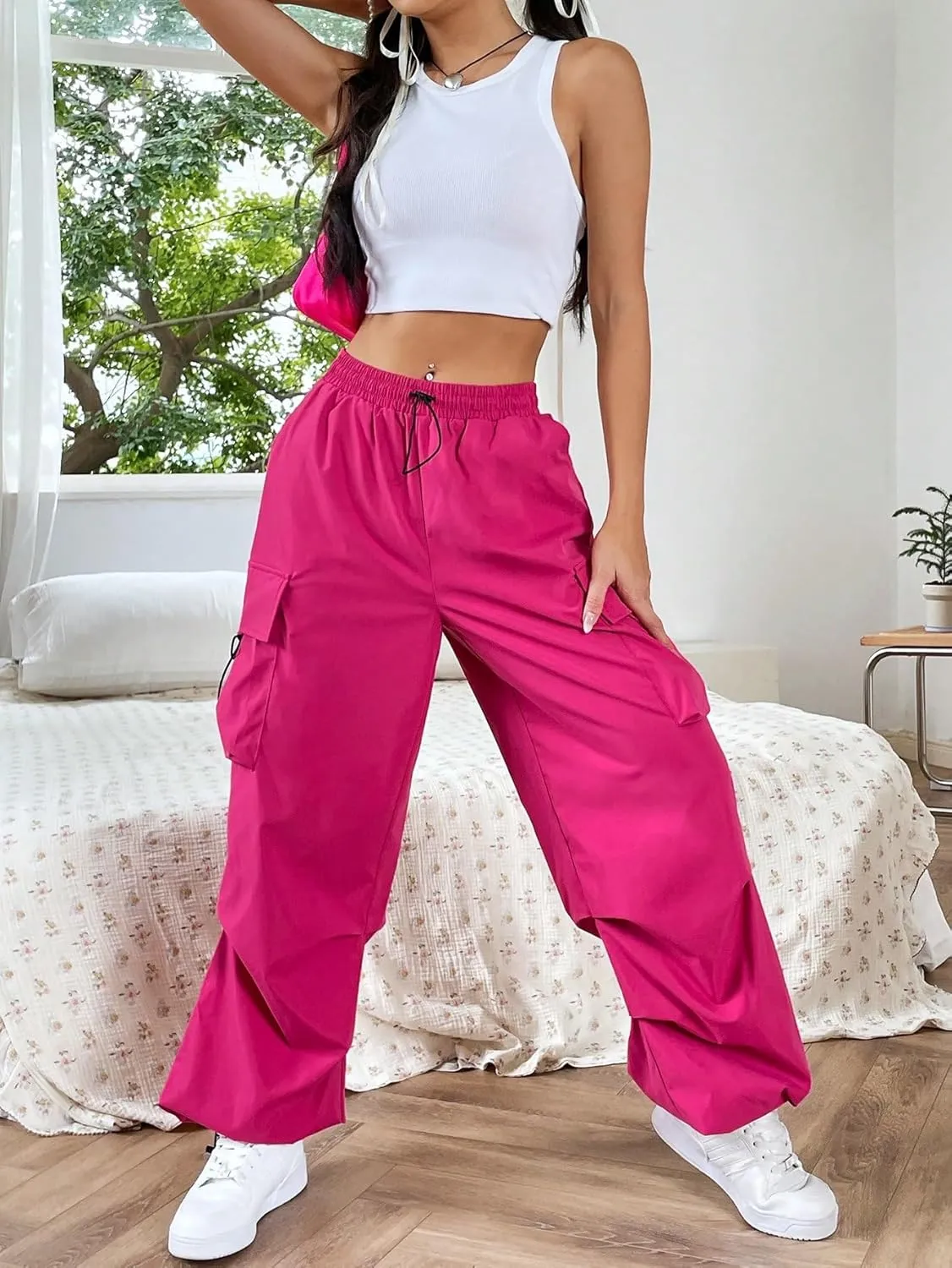 SHENHE Women's Baggy Loose Cargo Pants Drawstring Waist Joggers Long Trousers