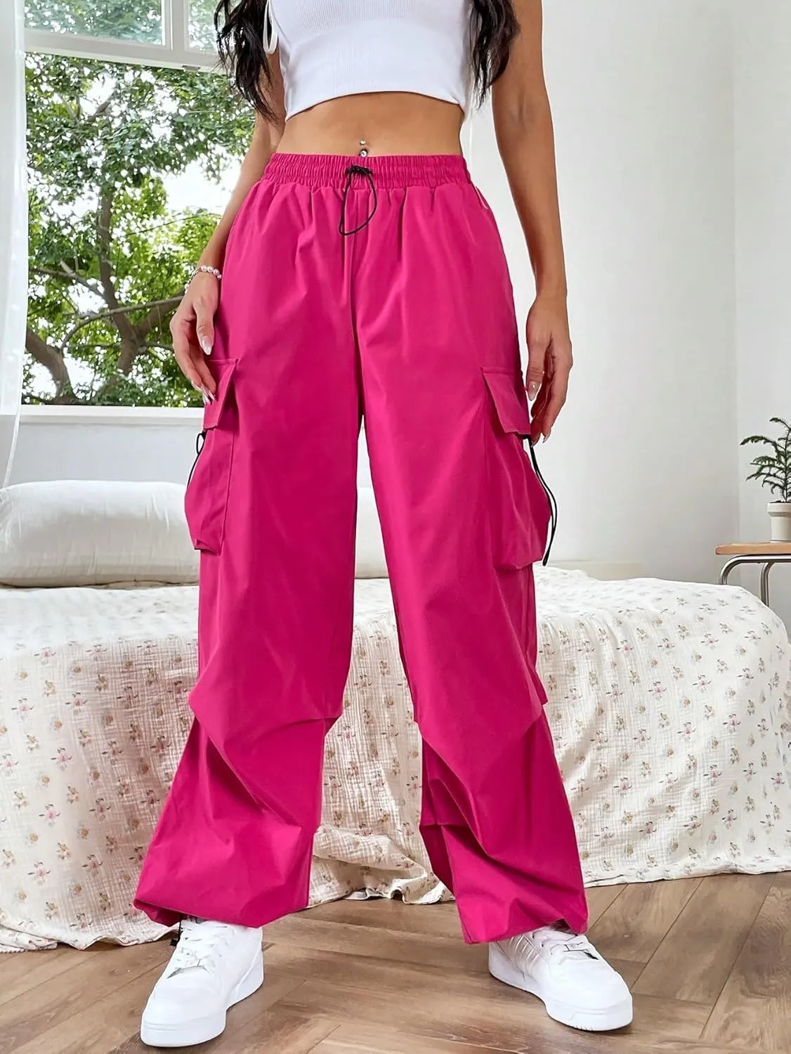 SHENHE Women's Baggy Loose Cargo Pants Drawstring Waist Joggers Long Trousers