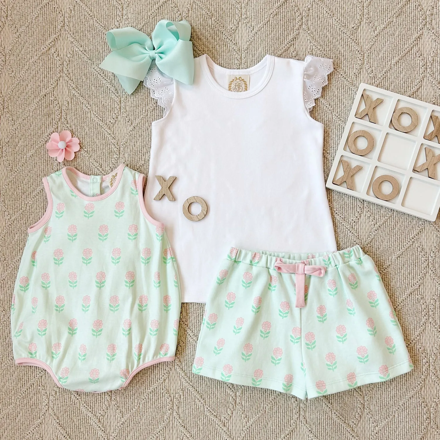 Shipley Shorts - Flowers for Friends (Seafoam) with Palm Beach Pink