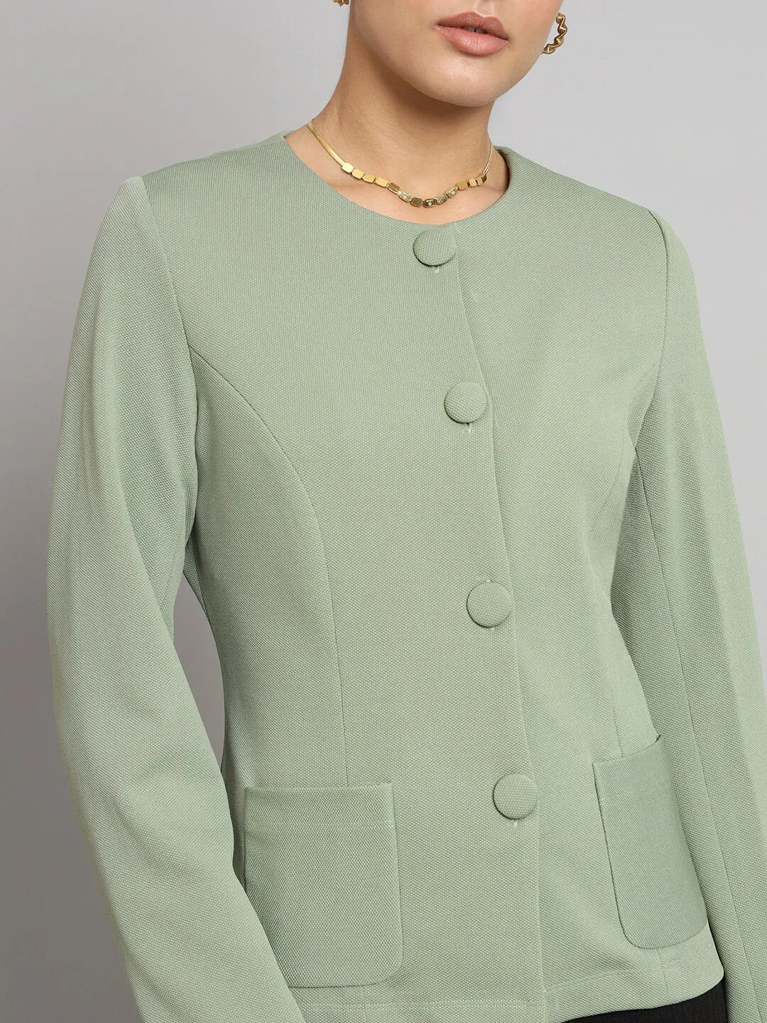 Short Jacket without collar- Sage Green