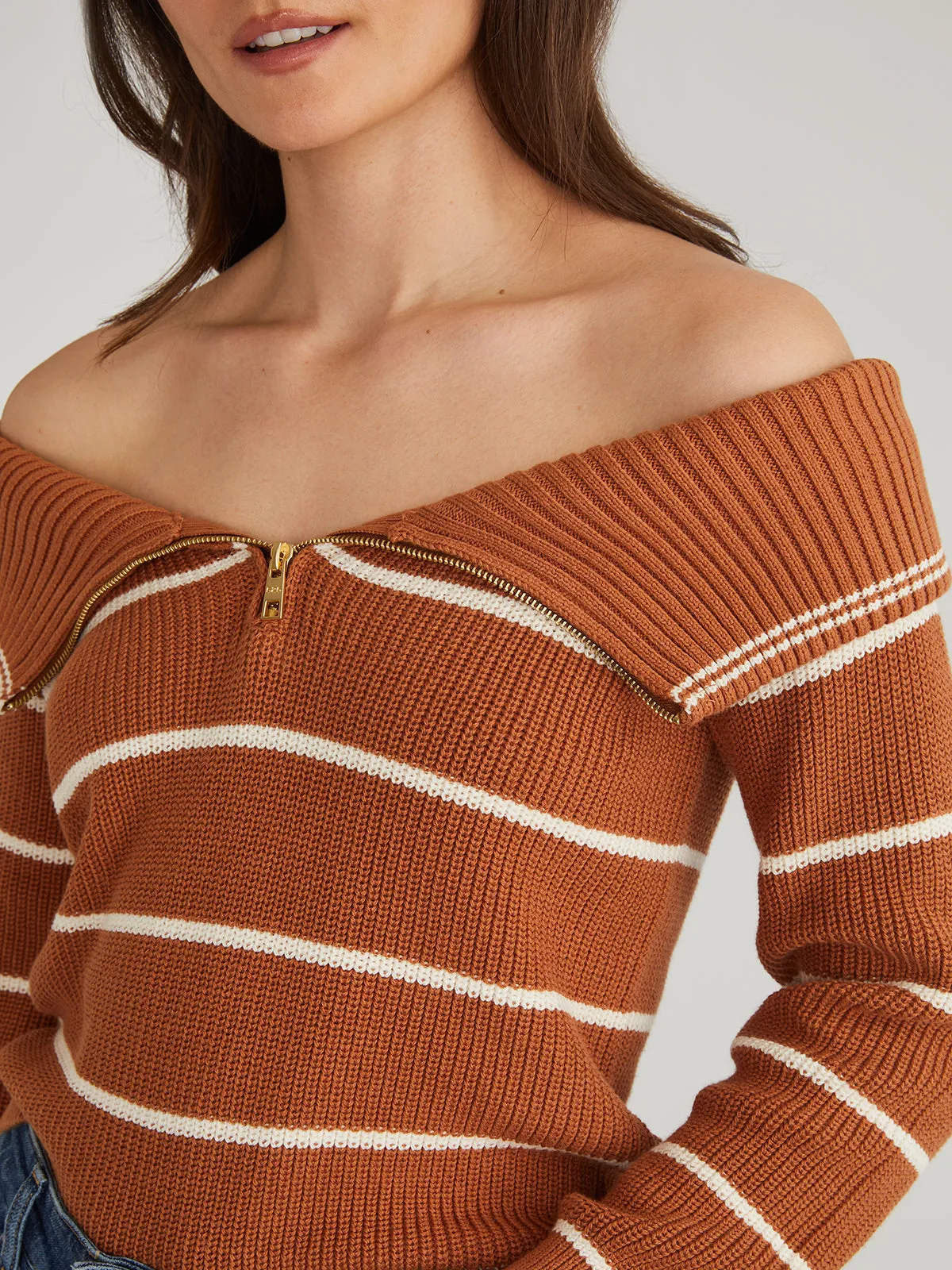 Sierra: 100% Cotton Stripe Off Shoulder Pullover