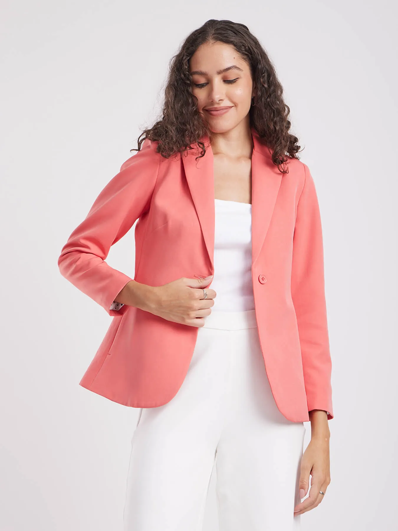 Single Breasted Blazer - Peach