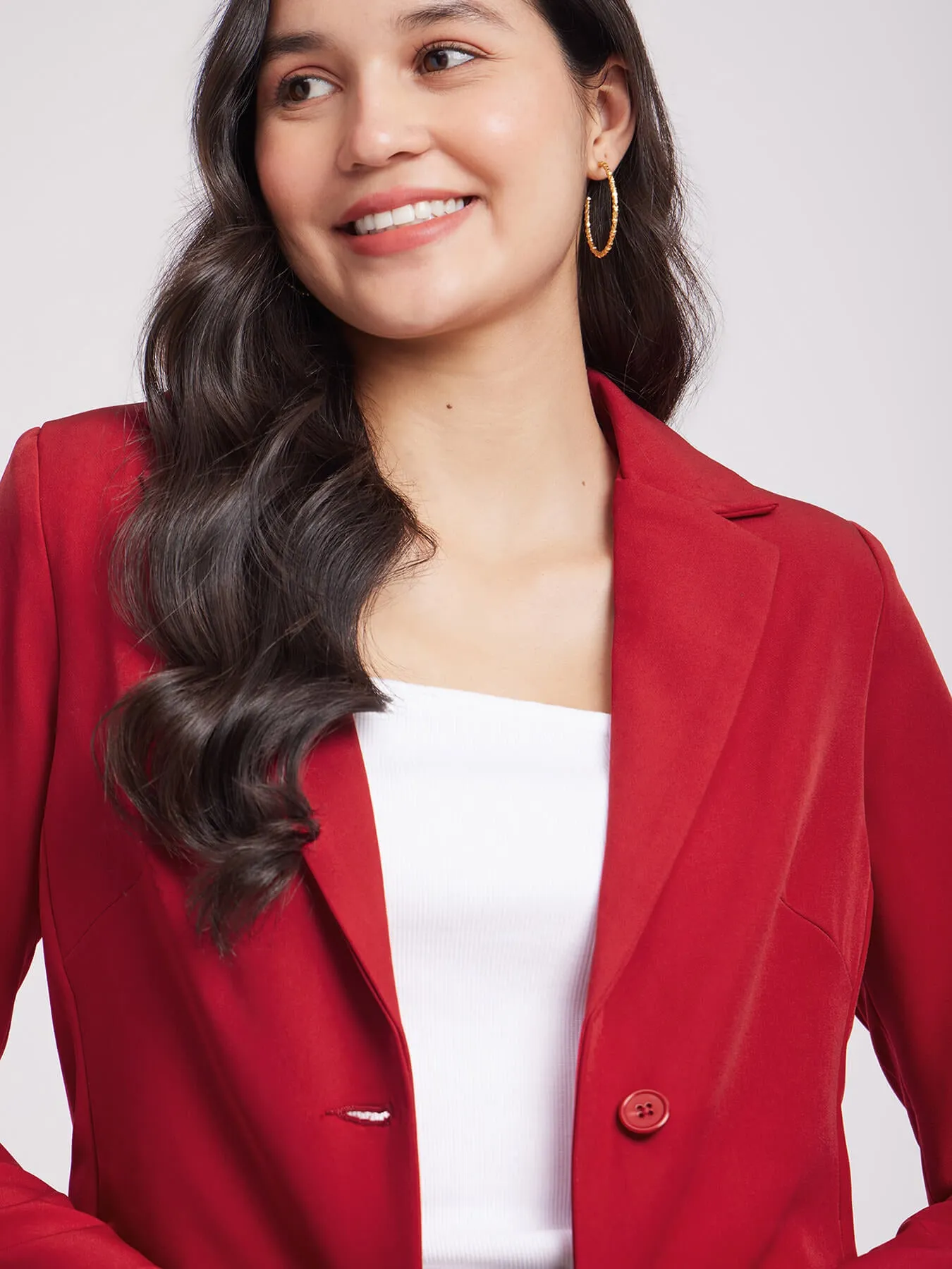 Single Breasted Blazer - Red