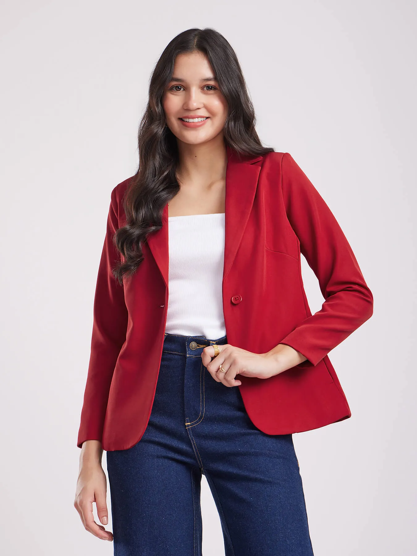 Single Breasted Blazer - Red