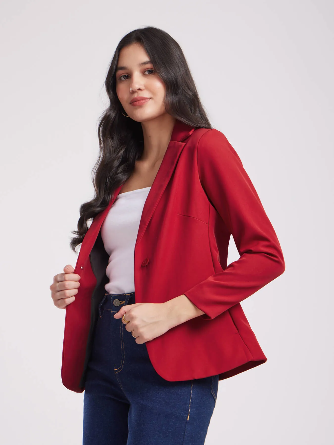 Single Breasted Blazer - Red