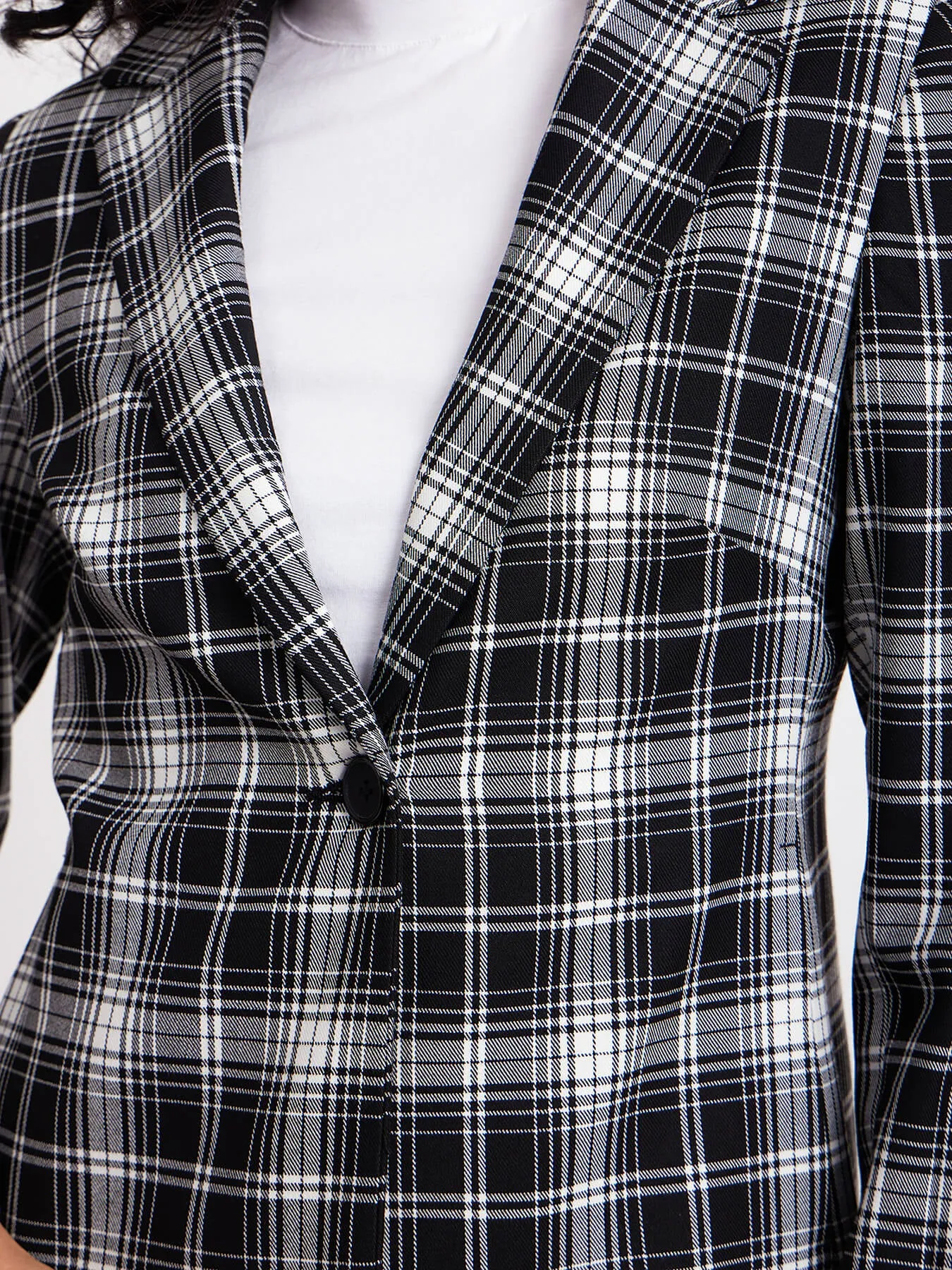 Single Breasted Check Blazer - Black And White