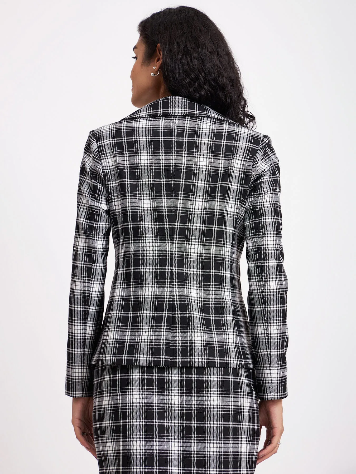 Single Breasted Check Blazer - Black And White