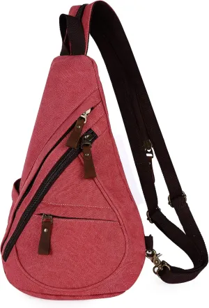 Sling Bag for Women Men Crossbody Backpack Canvas Convertible Chest Bags Outdoor Travel Hiking Cycling Shoulder Daypack,Red