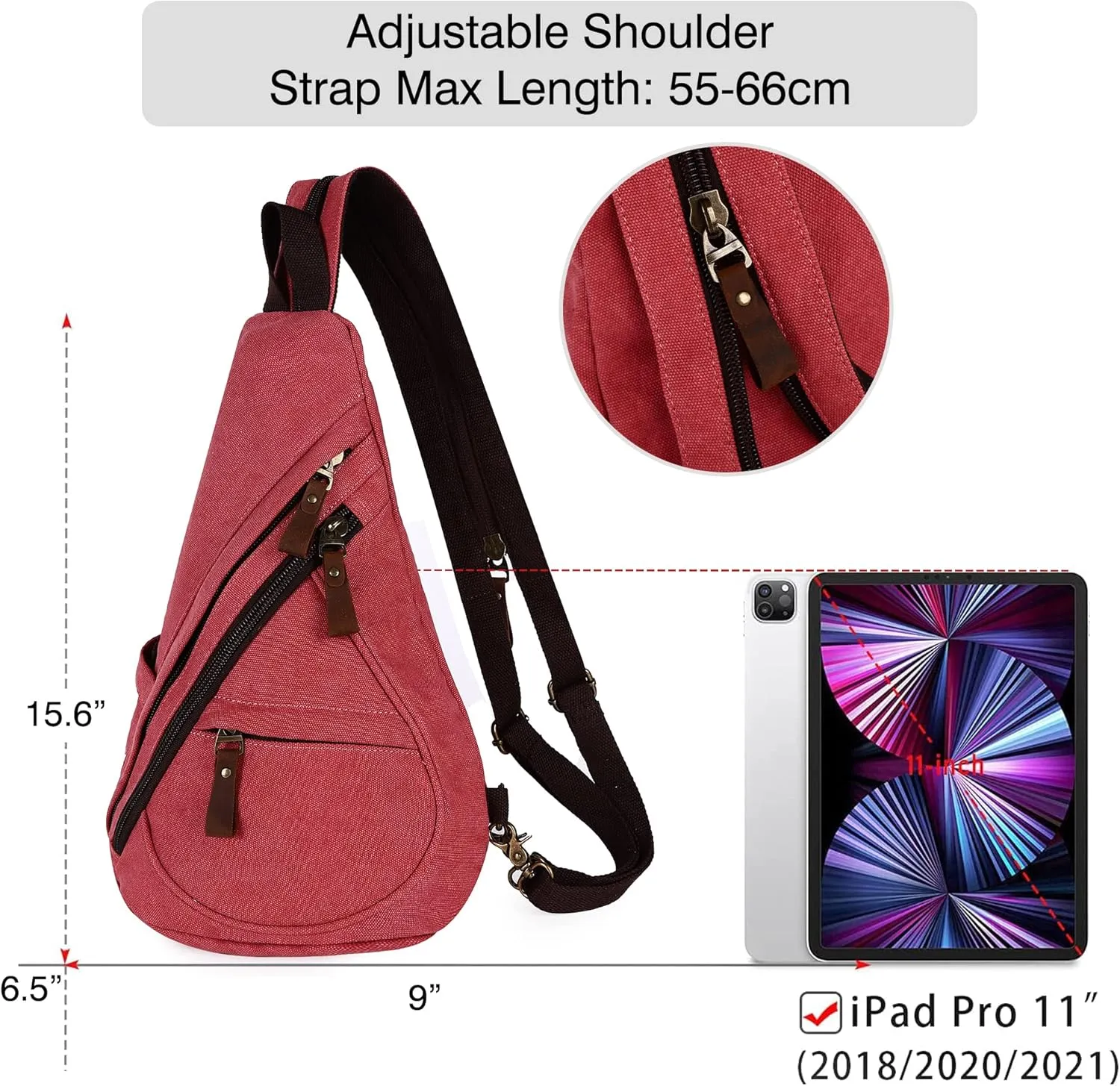 Sling Bag for Women Men Crossbody Backpack Canvas Convertible Chest Bags Outdoor Travel Hiking Cycling Shoulder Daypack,Red