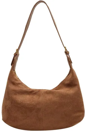 Slouchy Tote Bag Women Faux Suede Crescent Shoulder Bag Hobo Crossbody Purse Travel Work Bag College Tote Handbag