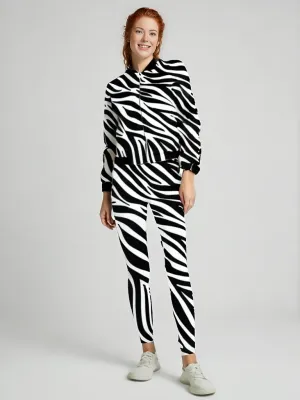 Smart Zebra Print Bomber Jacket With Leggings Black Co Ord Set