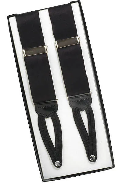 Solid Black Silk 100% Silk Formal Suspenders (Black)