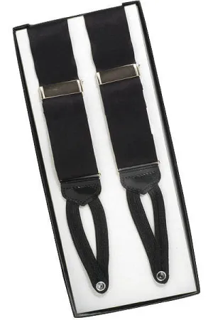 Solid Black Silk 100% Silk Formal Suspenders (Black)