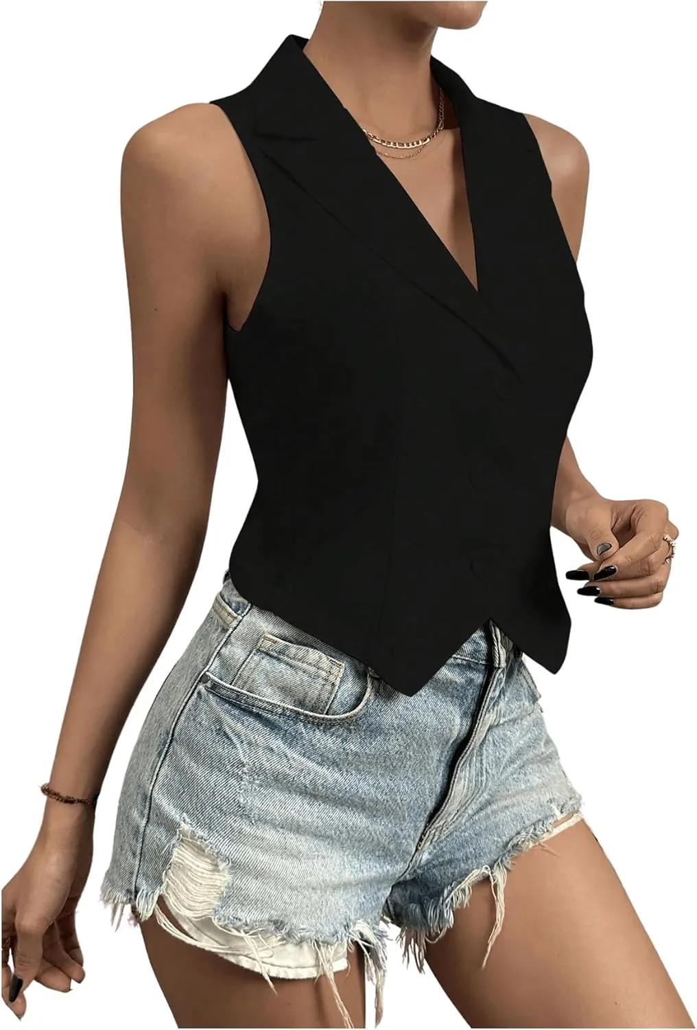 SOLY HUX Women's Button V Neck Suit Vest Casual Sleeveless Regular Fitted Lapel Waistcoat Vest