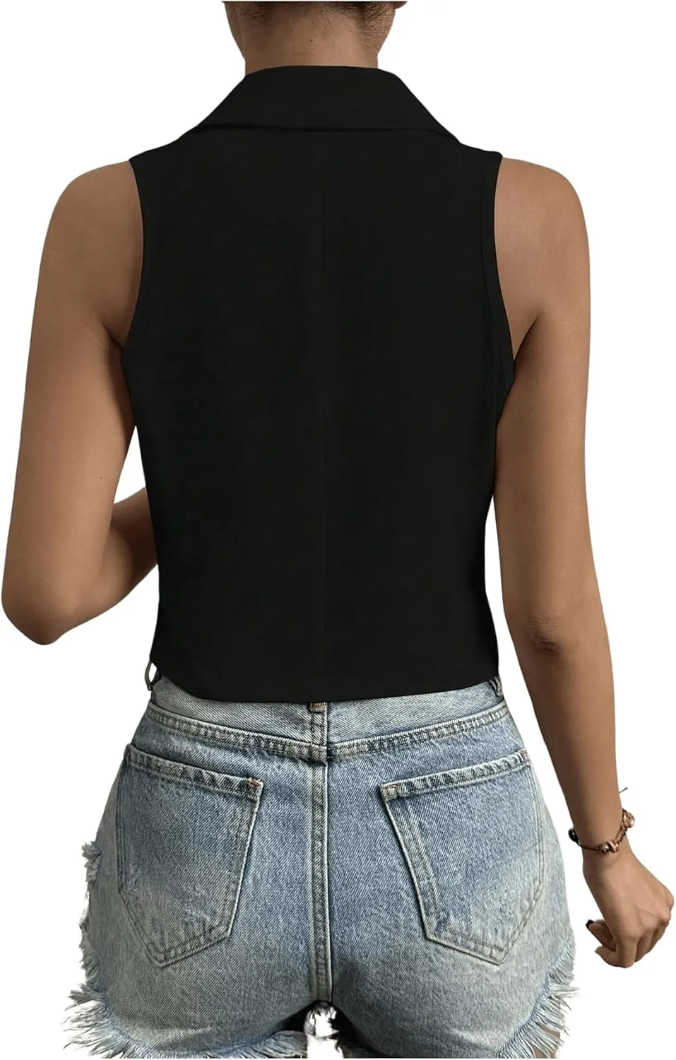 SOLY HUX Women's Button V Neck Suit Vest Casual Sleeveless Regular Fitted Lapel Waistcoat Vest