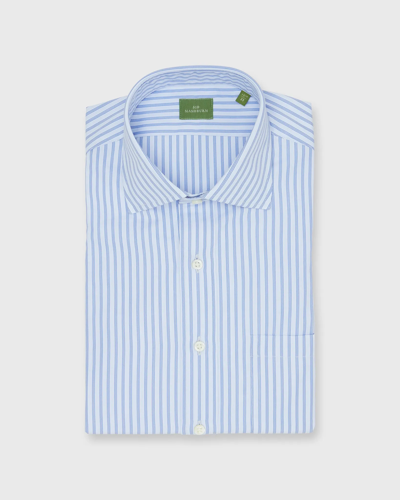 Spread Collar Dress Shirt in Sky/Blue Multi Stripe Poplin