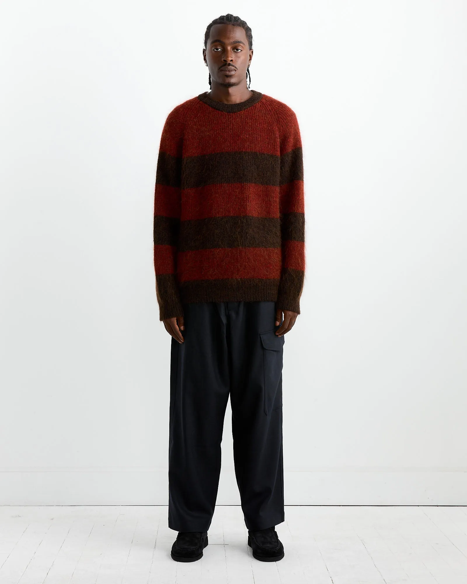 Suedehead Stripe Crew Knit in Red/Brown