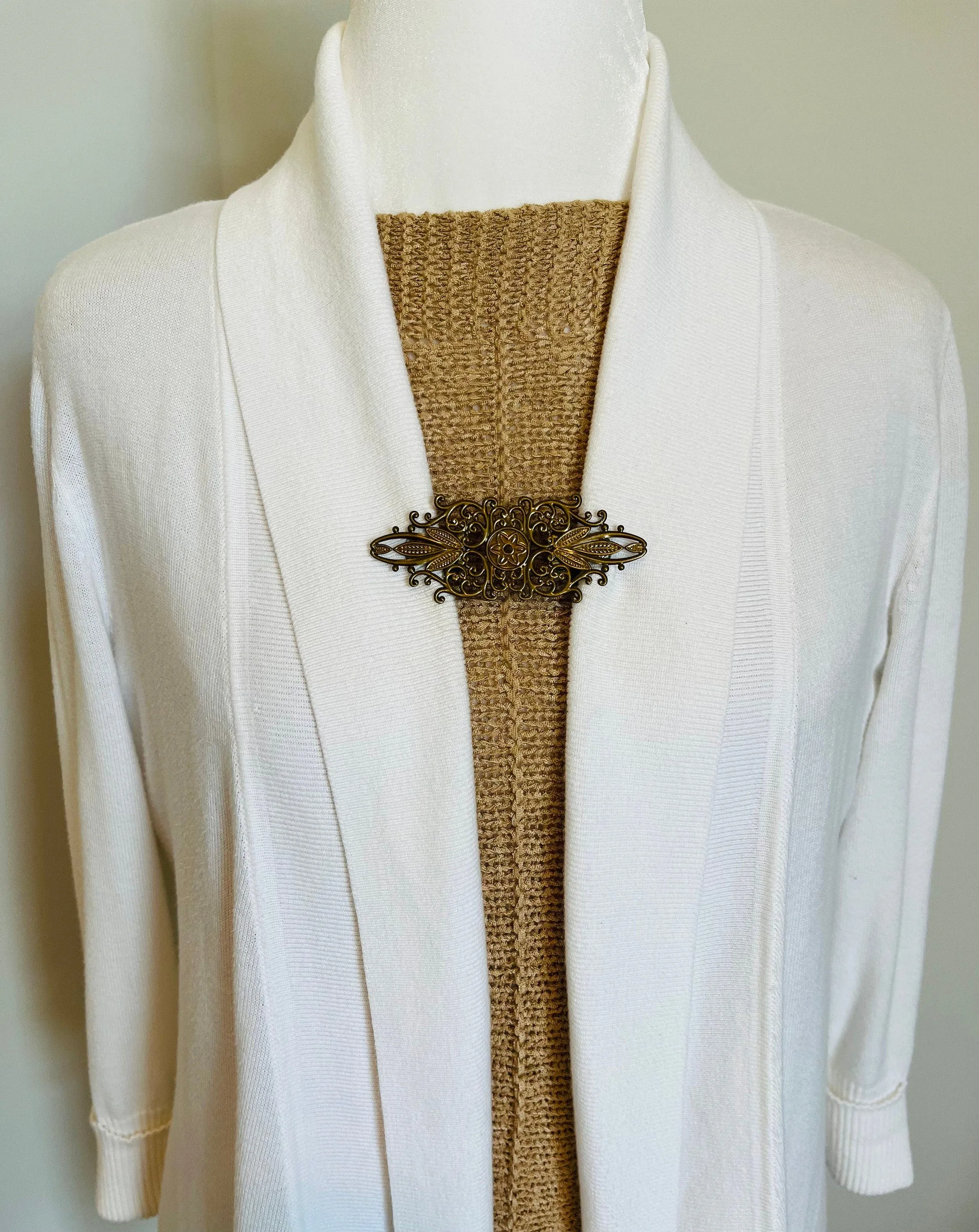 Sweater Clips Bronze Flower Leaves Star Cardigan Clasp Sweater Clip Scarf Clip Filigree Jewelry Gift Gifts for Her by Fabulici