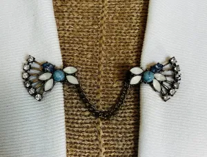Sweater Clips Flower Sweater Clip Vintage Cardigan Clips for Cloak Clasp Blue Rhinestone Cinch Clip Birthday Gift for mom Gift for Her