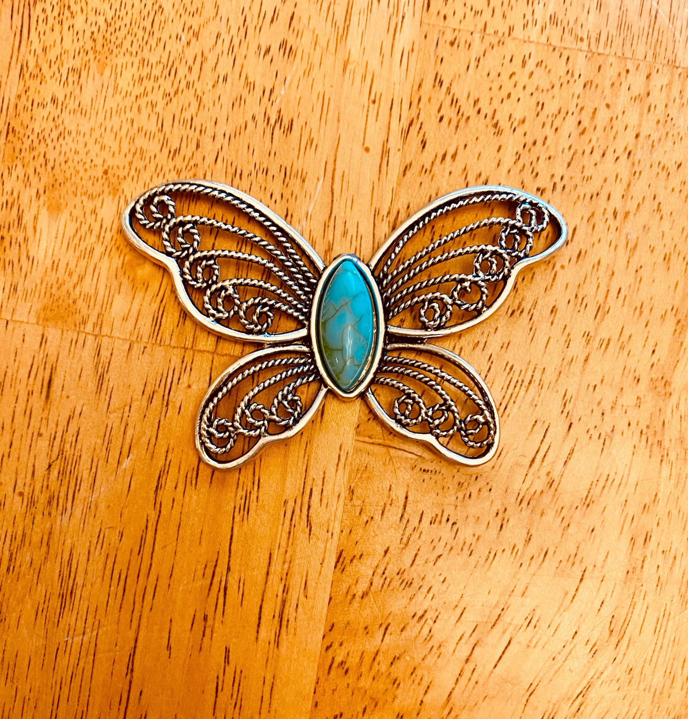 Sweater Clips Silver Turquoise Butterfly Sweater Clip Cardigan Clasp Gift Gifts for Her by Fabulici