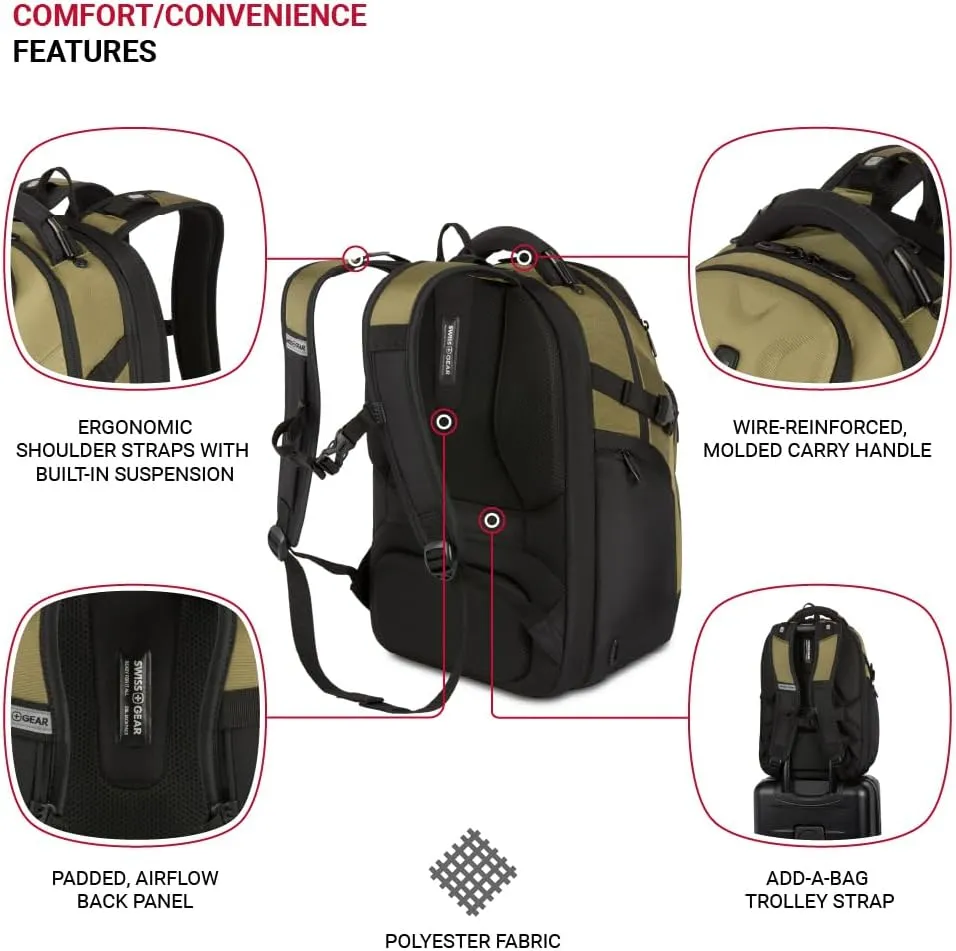 SwissGear Endure Scansmart Laptop Backpack, Olive, 17.75-Inch