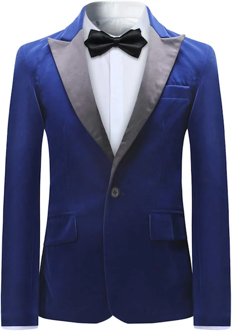 SWOTGdoby Boys Velvet Suit Green Blue Red Colors Formal Peak Lapel 2 Pieces Suit Set Blazer Pants