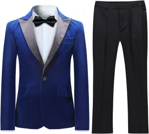 SWOTGdoby Boys Velvet Suit Green Blue Red Colors Formal Peak Lapel 2 Pieces Suit Set Blazer Pants