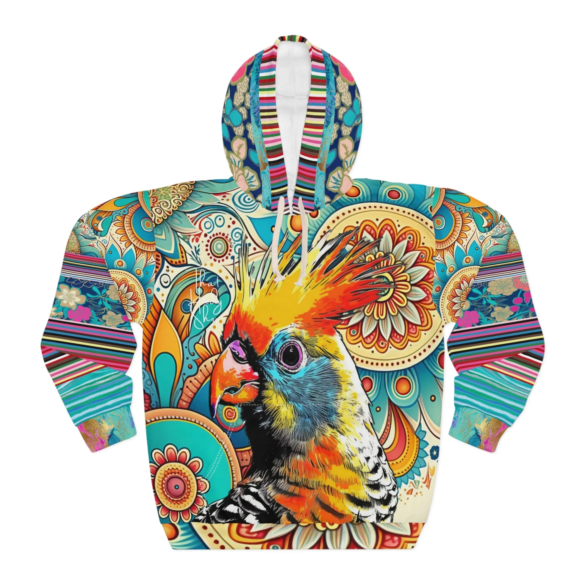 The Catamaran Cockatiel Floral Stripe Unisex Hoodie