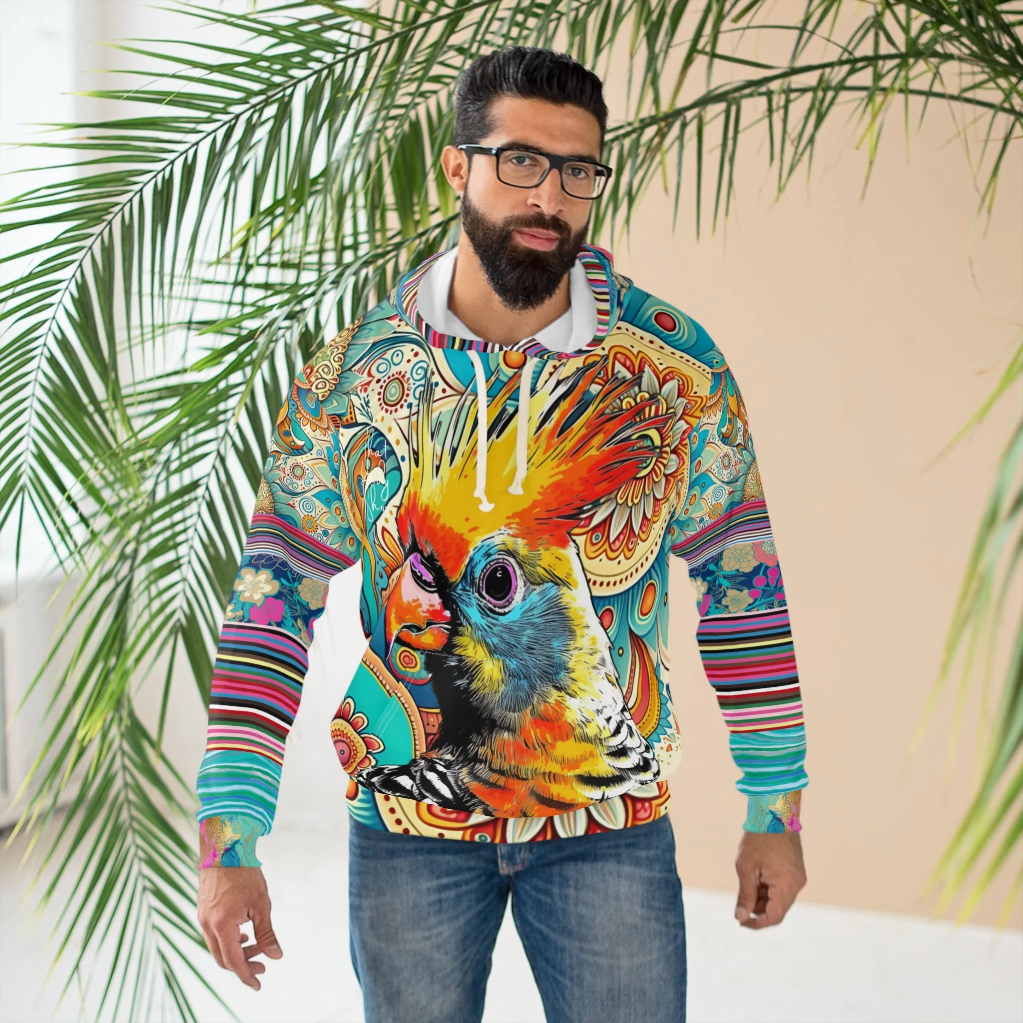 The Catamaran Cockatiel Floral Stripe Unisex Hoodie