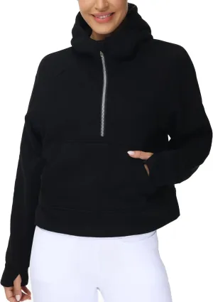 THE GYM PEOPLE Womens' Hoodies Half Zip Long Sleeve Fleece Crop Pullover Sweatshirts with Pockets Thumb Hole