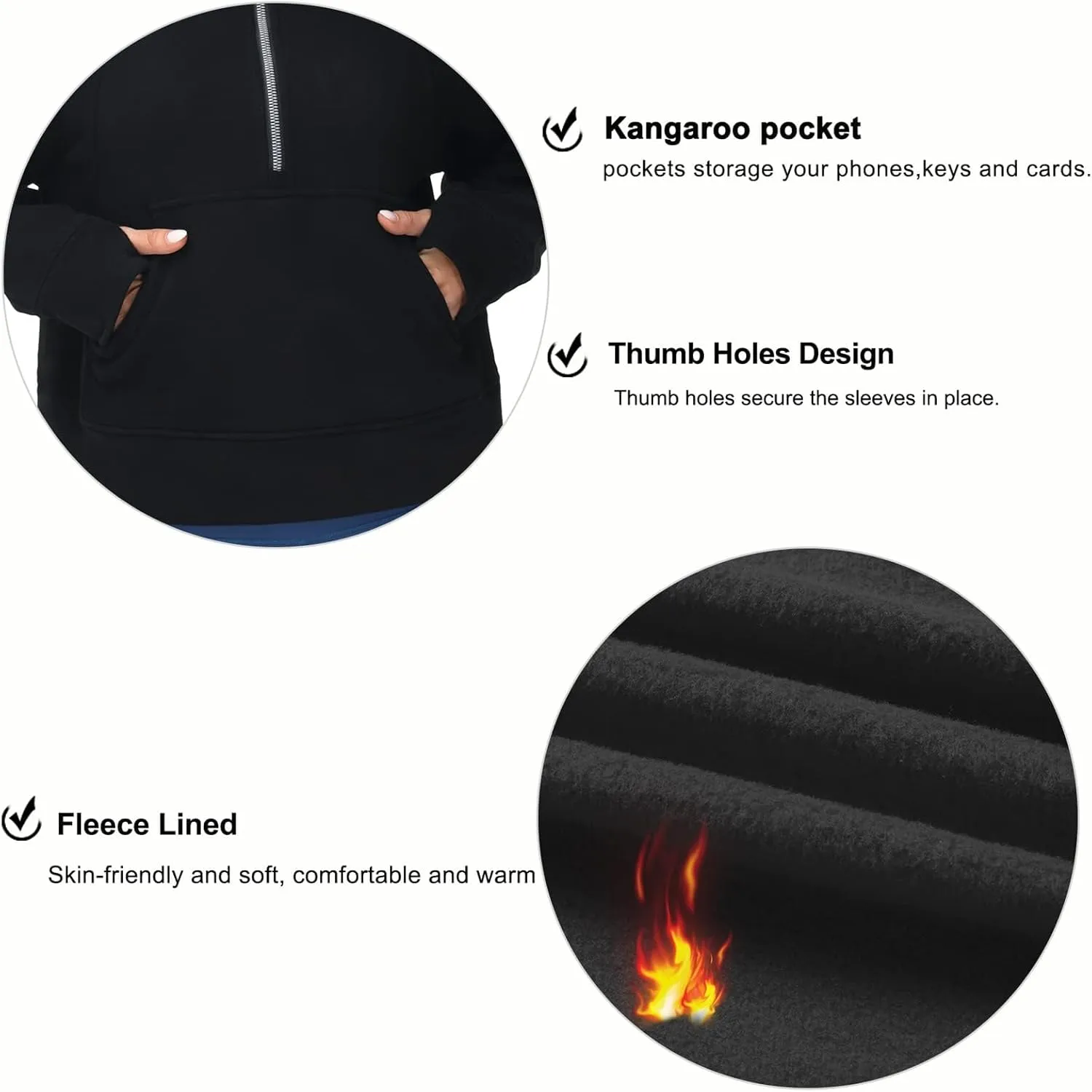 THE GYM PEOPLE Womens' Hoodies Half Zip Long Sleeve Fleece Crop Pullover Sweatshirts with Pockets Thumb Hole