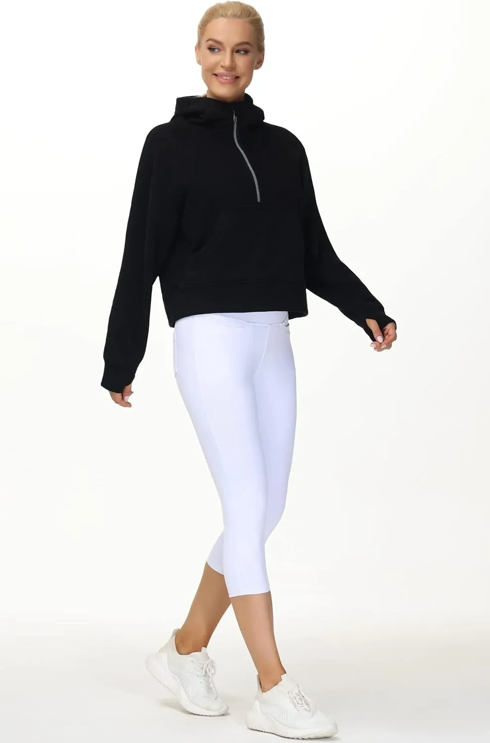 THE GYM PEOPLE Womens' Hoodies Half Zip Long Sleeve Fleece Crop Pullover Sweatshirts with Pockets Thumb Hole