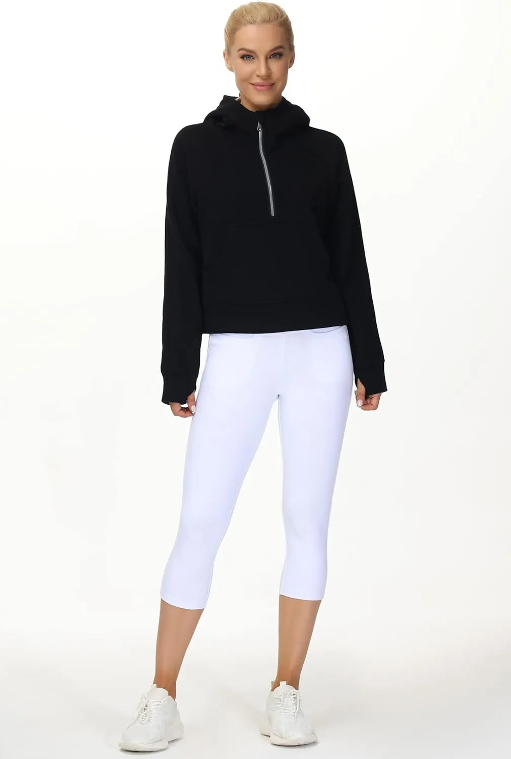 THE GYM PEOPLE Womens' Hoodies Half Zip Long Sleeve Fleece Crop Pullover Sweatshirts with Pockets Thumb Hole