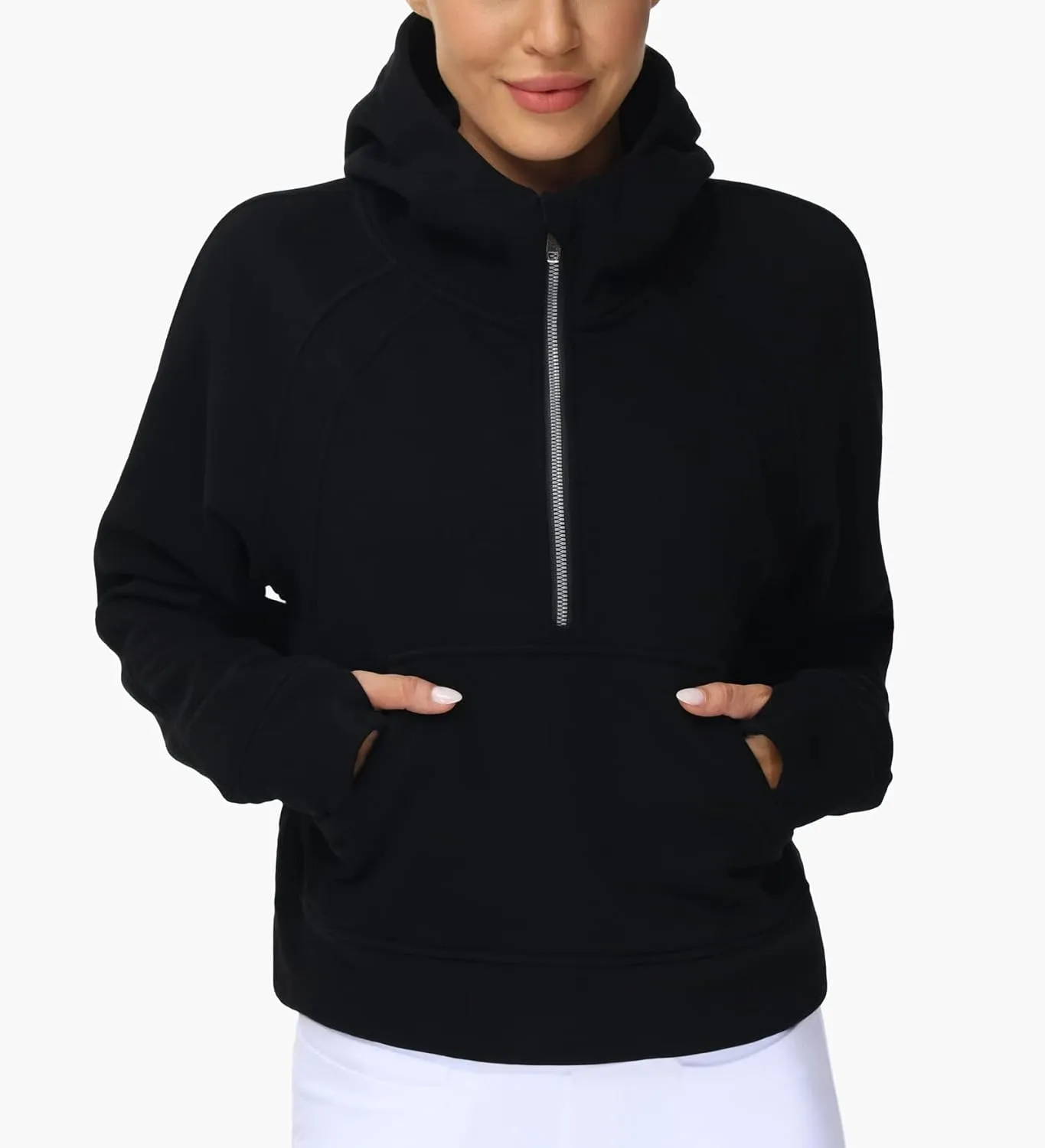 THE GYM PEOPLE Womens' Hoodies Half Zip Long Sleeve Fleece Crop Pullover Sweatshirts with Pockets Thumb Hole