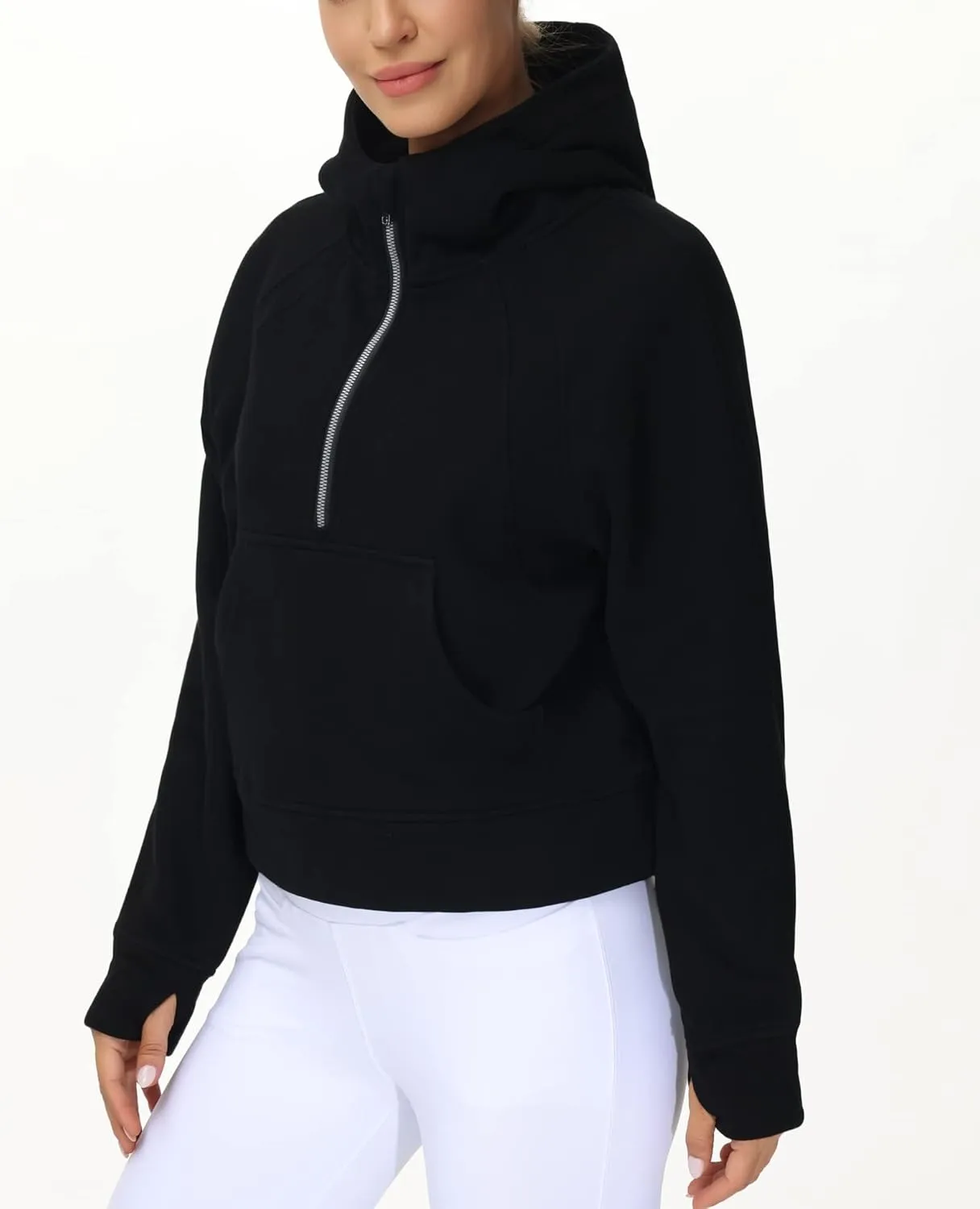 THE GYM PEOPLE Womens' Hoodies Half Zip Long Sleeve Fleece Crop Pullover Sweatshirts with Pockets Thumb Hole