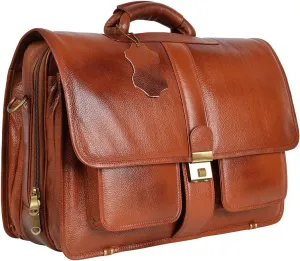 The Lorenzo 24 Liter's Capacity Leather Laptop Briefcase Office Bags for Men L-45.7 x H-35.6 x W-15.2 cm, TAN, L-45.7 x H-35.6 x W-15.2 CM