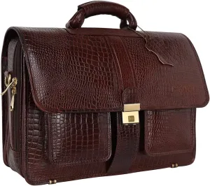 The Lorenzo 24 litres Capacity Leather Laptop Briefcase Office Bags for Men L-45.7 x H-35.6 x W-15.2 cm