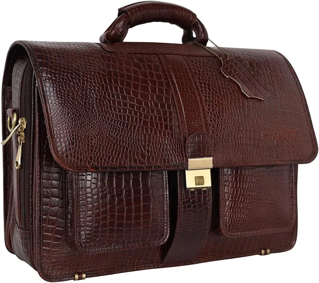 The Lorenzo 24 litres Capacity Leather Laptop Briefcase Office Bags for Men L-45.7 x H-35.6 x W-15.2 cm