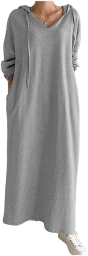 TIAFORD Womens Plush Pullover Oversized Sweatshirt for Women Casual Long Sleeve Drawstring Hoodie Maxi Dress with Pocket