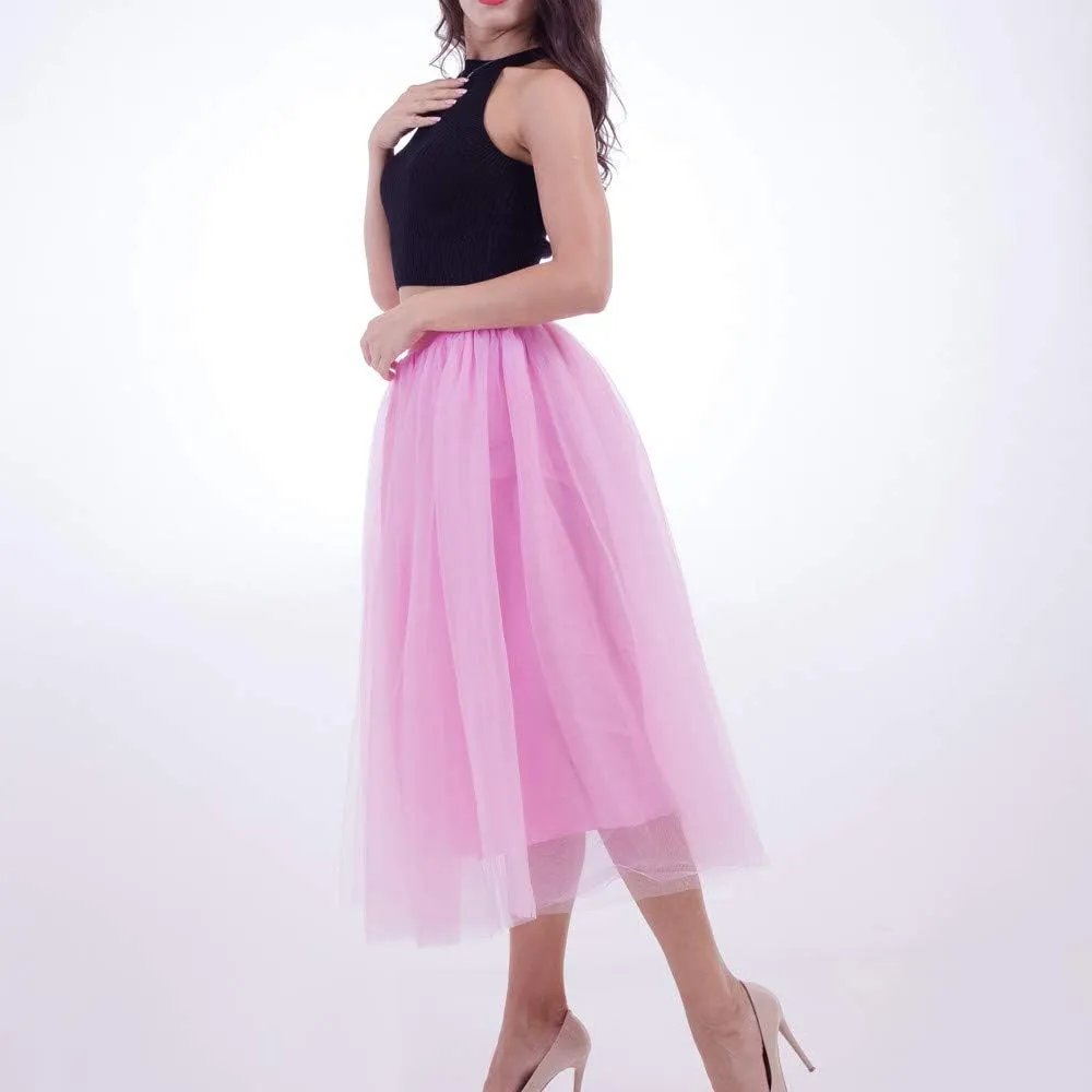 Tiered Tulle Midi Skirt for Women Women Plus Size Mesh Tulle Skirt Pleated Skirt Mesh Bubble Black Tutu Dress