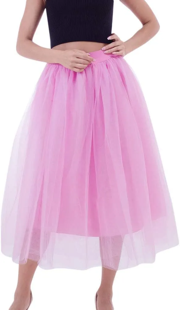 Tiered Tulle Midi Skirt for Women Women Plus Size Mesh Tulle Skirt Pleated Skirt Mesh Bubble Black Tutu Dress