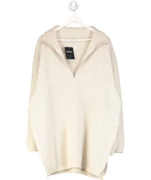 Totme Beige Oversized Zip-neck Ribbed Wool-blend Sweater UK S