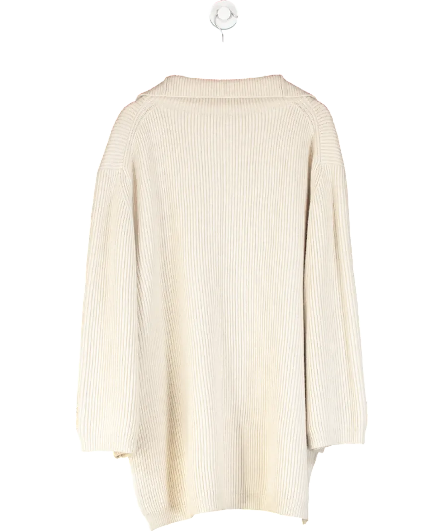 Totme Beige Oversized Zip-neck Ribbed Wool-blend Sweater UK S