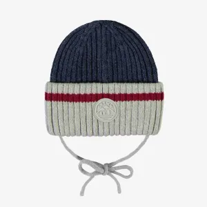 Tuque en tricot marine-gris effet bas de laine, bébé || Navy grey knit toque with wool socks effect, baby