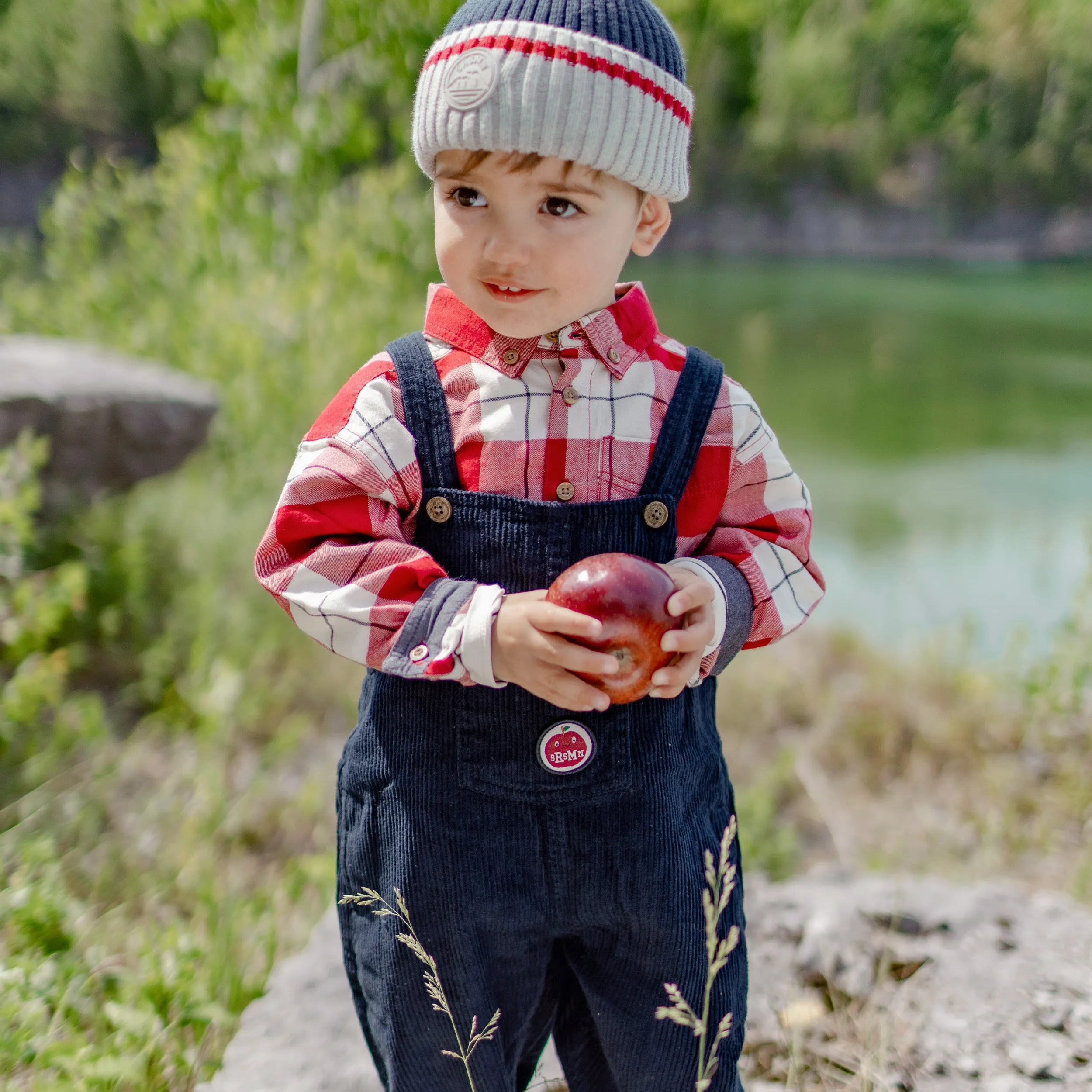 Tuque en tricot marine-gris effet bas de laine, bébé || Navy grey knit toque with wool socks effect, baby