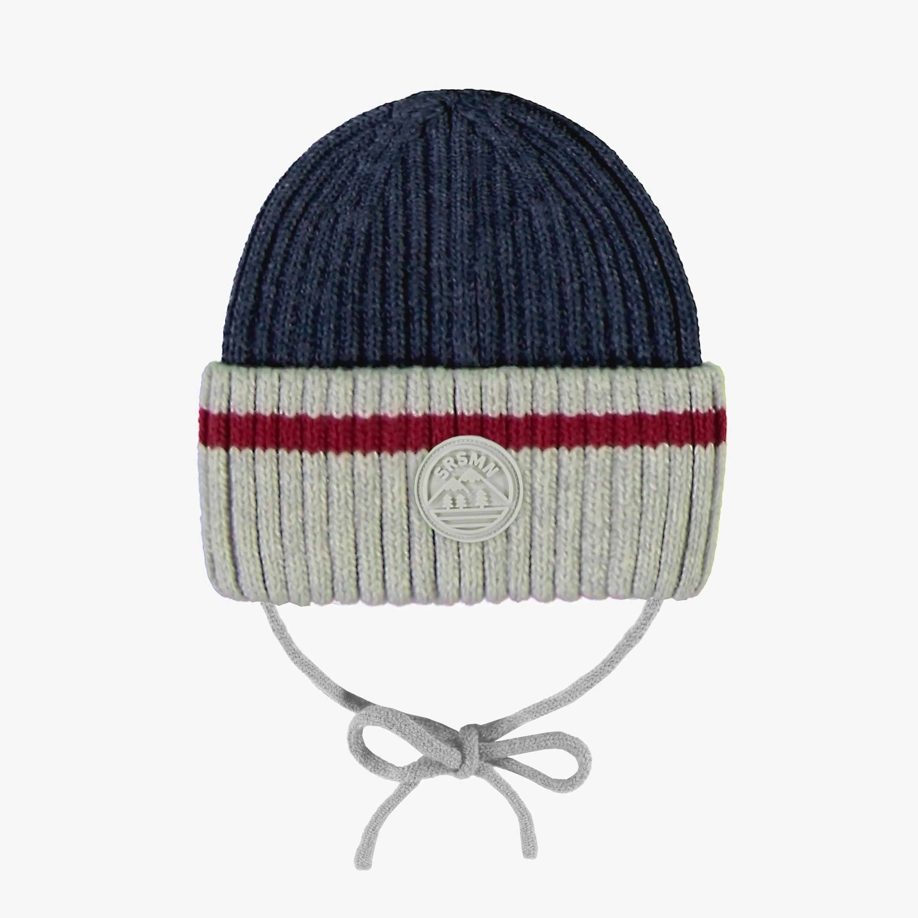 Tuque en tricot marine-gris effet bas de laine, bébé || Navy grey knit toque with wool socks effect, baby