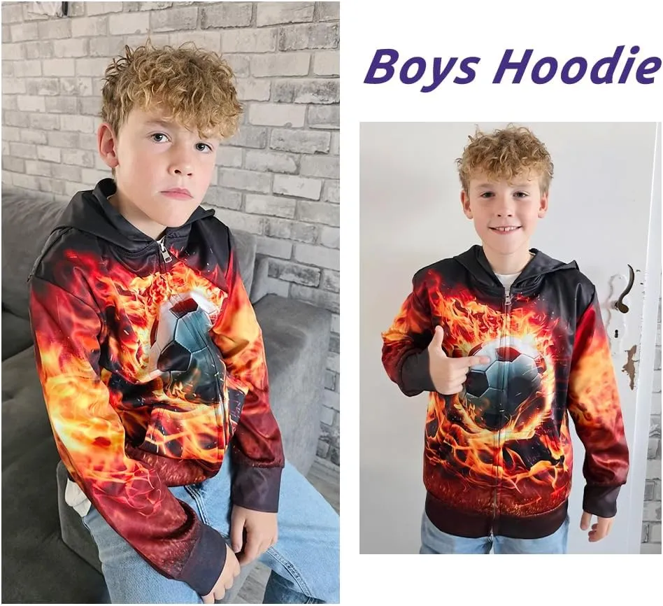 uideazone Kids Boys Girls Zip Up Hoodie 3D Printed Hooded Sweatshirt Hoody Coat with Pocket 6-14 Years