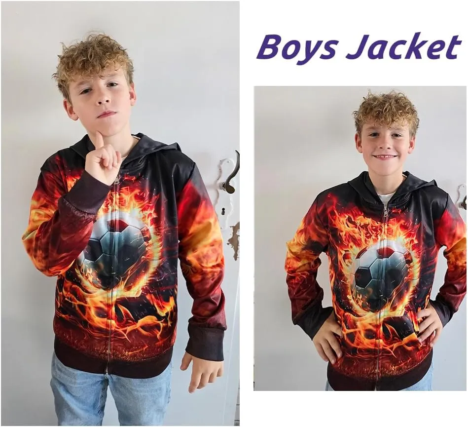 uideazone Kids Boys Girls Zip Up Hoodie 3D Printed Hooded Sweatshirt Hoody Coat with Pocket 6-14 Years