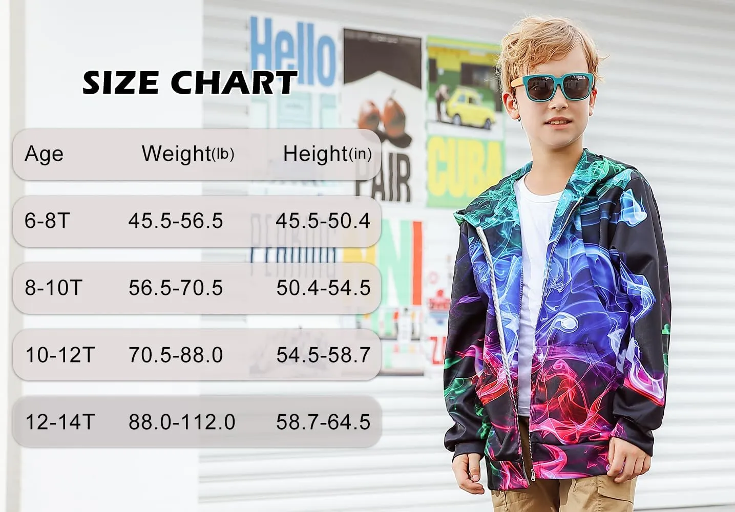 uideazone Kids Boys Girls Zip Up Hoodie 3D Printed Hooded Sweatshirt Hoody Coat with Pocket 6-14 Years